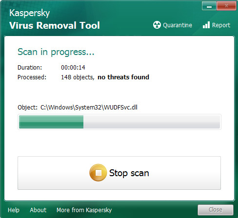 Kaspersky virus removal tool scanning